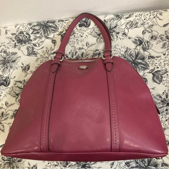 COACH Medium Satchel Leather Plum Colour Handbag Phone Pocket  Zipper Closure - Picture 5 of 11